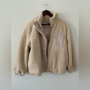 Last Sherpa Puffer Jacket Drop Shoulder Collar Full Zipper Three Pockets Khaki